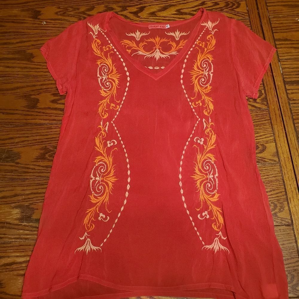 Johnny Was red&orange embroidered blouse size smal
